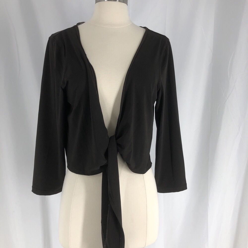 CAbi Brown Tie Front Cropped Bolero Shrug 3/4 Sleeves Slinky Knit Brown XL